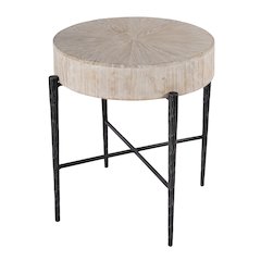 Akemi 24.5 in. W Round Wood and Iron Side Table, Light Brown