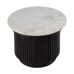 Georgia 22 in. W Round Marble Top Ribbed Side Table, Brown, White
