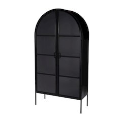 Worthington 77 in. H Iron and Glass Accent 2 Door Storage Cabinet, Black
