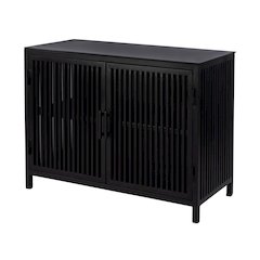 35.5 in. W Iron and Glass Accent Storage Chest with 1 Interior Shelf, Black