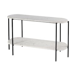 Renaldo 49.5 in. W Elongated Marble and Iron 2-Tier Console Table, White