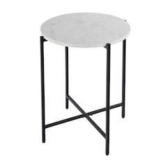 Mirabell 19 in. W Round Marble and Iron Side Table, Black, White
