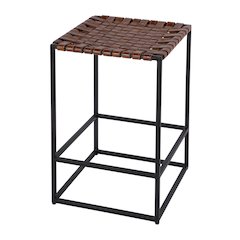 24 in. Seat Height Leather and Iron Backless Counter Stool with Footrest, Brown
