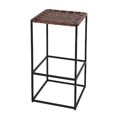 30 in. Seat Height Leather and Iron Backless Bar Stool with Footrest, Brown