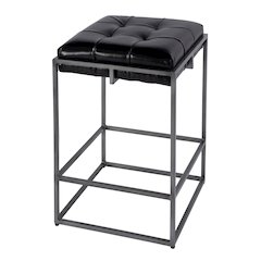 26 in. Seat Height Leather and Iron Backless Counter Height Stool with Footrest