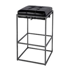 31 in. Seat Height Tufted Leather and Iron Backless Bar Height Stool, Footrest