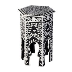Amaya 16 in. W Hexagon Bone Inlay Side Table, Black, White