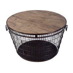 Fulton 28 in. W Round Iron and Wood Coffee Table, Brown