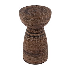 Bagshawe 13 in. W Round Wood and Abaca Rope Inlay Drum Side Table, Brown