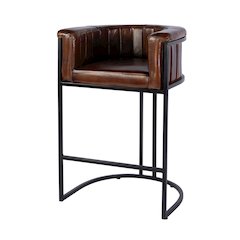 Rockford 29 in. Seat Height Leather Barrel Bar Stool, Black, Brown