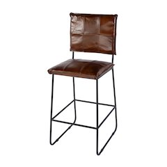 Niles Leather and Iron Bar Stool, Brown, Black