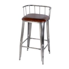 Coriander 30.5 in. Seat Height Leather Bar Height Stool, Brown, Silver