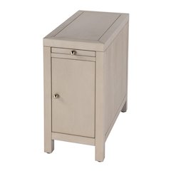 Nora 12 in. W Rectangular Wood 1 Door Narrow End Table with Pull-Out Tray, Taupe