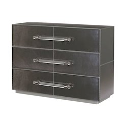 Allman 48 in. W Wood and Leather 3 Drawer Accent Chest, Silver