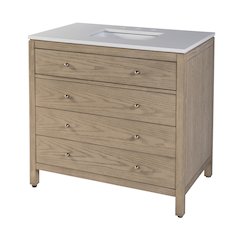 Nora 36 in W Quartz Top Single Sink Bathroom Vanity Set, Light Brown