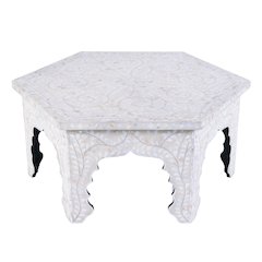 Marjorie 40.5 in W Hexagon Mother of Pearl Coffee Table, White