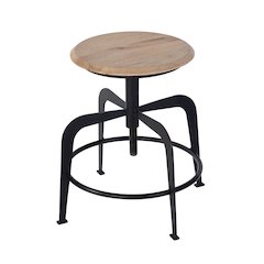 Edison 20-27 in. Adjustable Seat Height Iron Bar Stool, Black, Natural