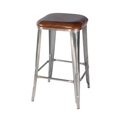 Eastham 30.75 in Seat Height Leather and Iron Bar Stool, Brown, Silver