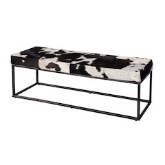 Stinson 54 in. W Hair on Hide and Iron Accent Bench, Black and White
