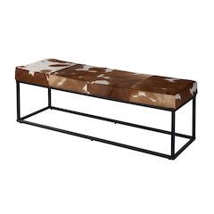 Stinson 54 in. W Hair on Hide and Iron Accent Bench, White, Black, Brown