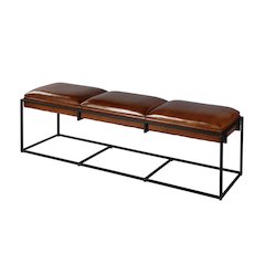 Kane 62 in. W Leather and Iron Accent Bench, Brown, Black