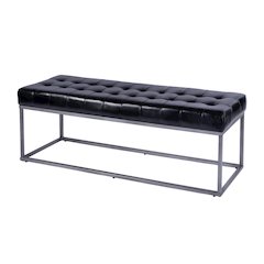 Knox 54 in. W Leather and Iron Accent Bench, Black