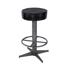 Malcolm 30 in. Seat Height Leather and Iron Bar Stool, Black
