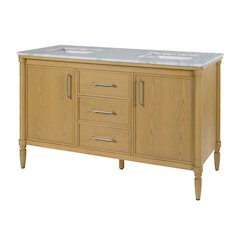 Bianca 60 in. W Marble Top Double Sink Bathroom Vanity, Light Brown