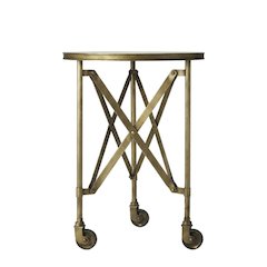 Round Industrial Side Table, Distressed Accent Table, Olive Ash