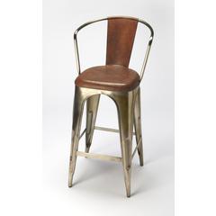 Roland Iron & Leather 30" Barstool, Medium Brown