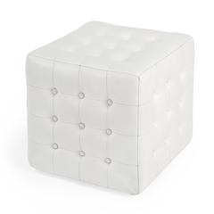 Leon Leather Cube Ottoman, White