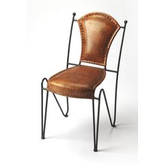 Coriander Iron & Leather Side Chair, Medium Brown