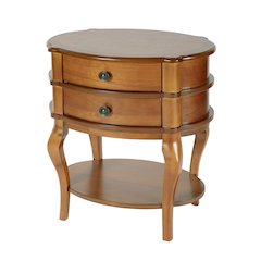 Ethel 25 in. W Oval Wood 2 Drawer Accent Table, Light Brown