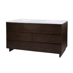 Gannet 72 in. W Wood Double Sink 5 Drawer Vanity Set, Brown