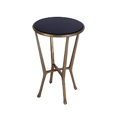 Ivy 15.5 in. W Round Metal & Granite Side Table, Black, Antique Gold