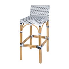 Serienna 30 in. Seat Height Rectangular Rattan Low Back Bar Stool White and Navy
