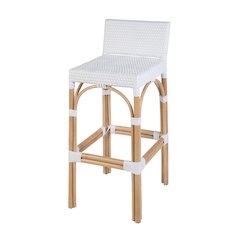 Serienna 30 in. Seat Height Rectangular Rattan Low Back Bar Stool, Smooth White