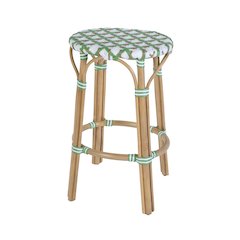 Ballito 30 in. Seat Height Oval Rattan Bar Stool with Footrest, White and Green