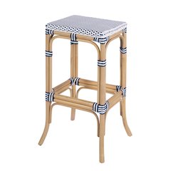 Laguna 30.5 in. Seat Height Rectangular Rattan Backless Bar Stool White and Navy