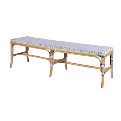 Laguna 66.5 in. W Rectangular Rattan Backless Accent Bench, White and Navy
