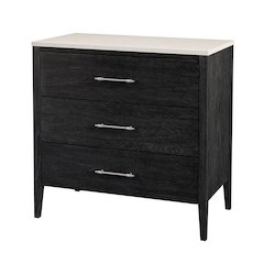 Averly 32.75 in. W Rectangular Marble and Wood 3 Drawer Chest, Black