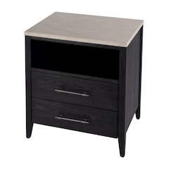 Averly 22"W Marble Top 2 Drawer Nightstand with Shelf, Black