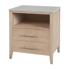 Averly 22"W Marble Top 2 Drawer Nightstand with Shelf, Light Brown