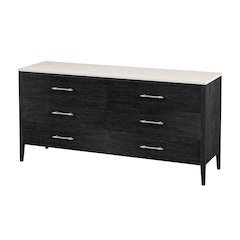 Averly 64"W Rectangular Marble Top 6 Drawer Dresser, Black