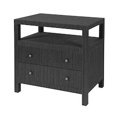 Nora 28 in. W Raffia 2 Drawer Nightstand with Top Open Shelf, Gray