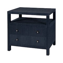 Nora 28 in. W Raffia 2 Drawer Nightstand with Top Open Shelf, Blue