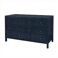 Nora 60 in. W Raffia 6 Drawer Dresser, Blue