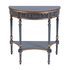 Danielle 30 in W. Demilune Wood 1 Drawer Console Table, Pastel Blue