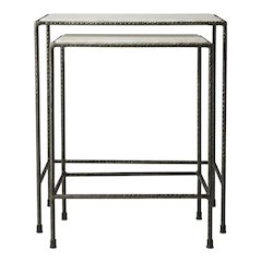 Marble Top Nesting Tables Set of 2, Transitional Side Tables, Black