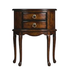 Oval Side Table with Storage Drawers, Traditional End Table, Cherry
